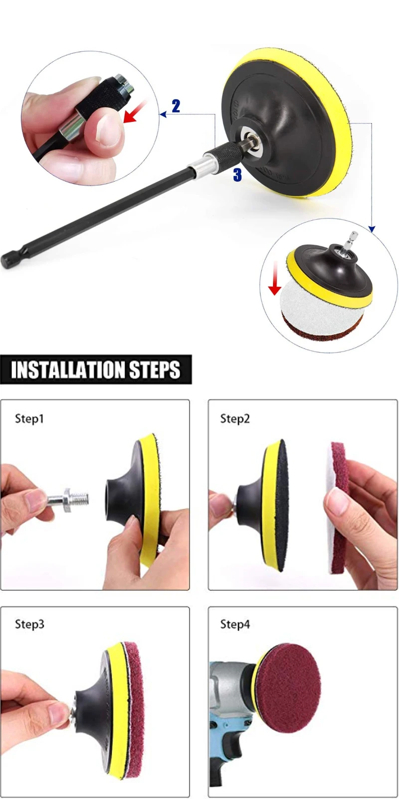 UNTIOR Elektrische Bohrmaschine, Bürstenaufsatz-Set, Power-Schrubberbürste, Autopolierer, Küche, Badezimmer, Reinigungswerkzeug, Auto-Detailsbürsten – Detail 4
