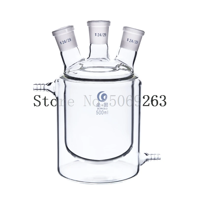 Flat Bottom Three Mouth Glass Jacketed Reaction Bottle Laboratory Double-layer Reaction Flask