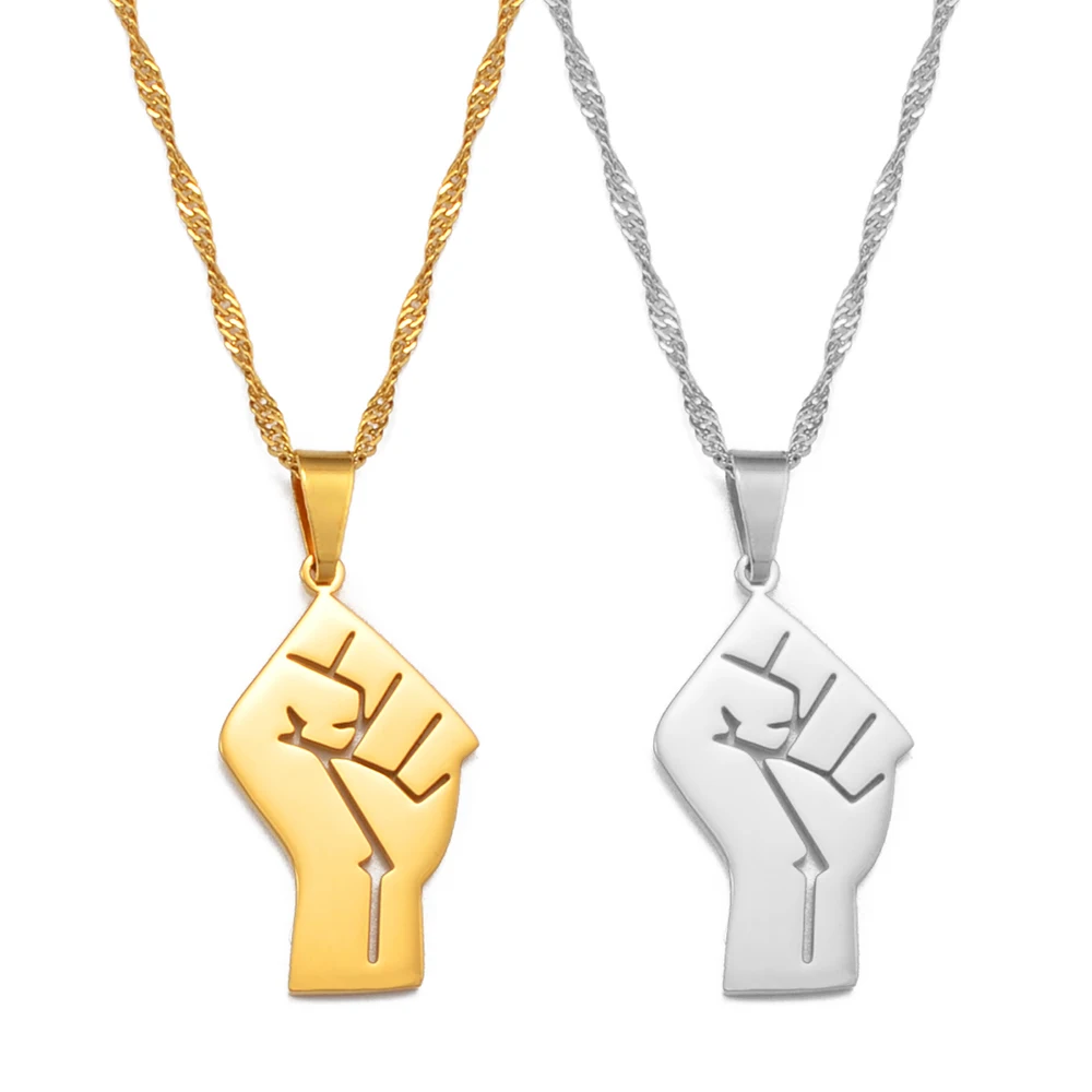 Anniyo 2.8CM African Fist Symbol Pendant Necklaces Silver Color/Gold Color Charm Black Lives Matter Chains Jewelry #204821