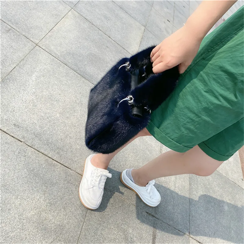 New Mink Fur Bag Leather Grass Mink Fur Bag Can Be Hand-Carried Shoulder Messenger Bag Temperament Versatile Style