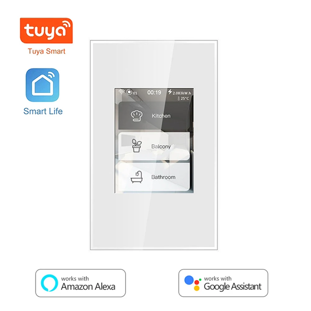 

Tuya WiFi LCD Smart Light Switch US Curtain Switch Support Alexa Google Home APP Voice Control Smart Touch Light Switch 110/220V