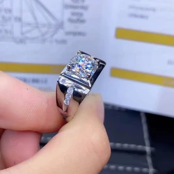 2 carats sparkling moissanite ring for men real 925 silver 8*8mm size gem birthday gift shiny better than diamond strong power