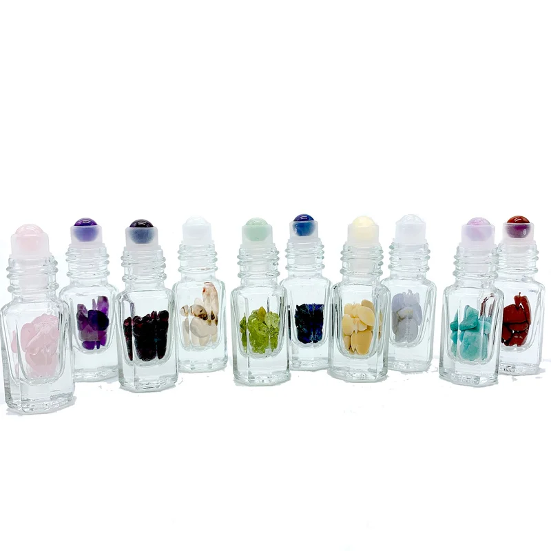 3ml Gemstone Quartz Roller Refillable Perfume Essential Oil Bottle Eye Roll Bottle Amethyst Garnet Lapis Lazuli 10pcs/lot P302