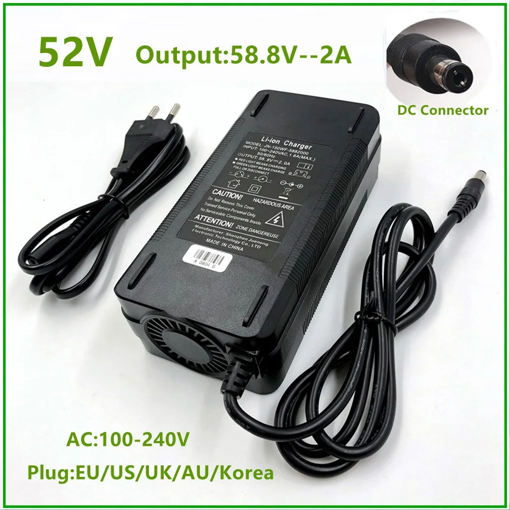 58.8V 2A battery charger for 14S 52V lithium ion battery strong high quality lithium battery charger with cooling Fan