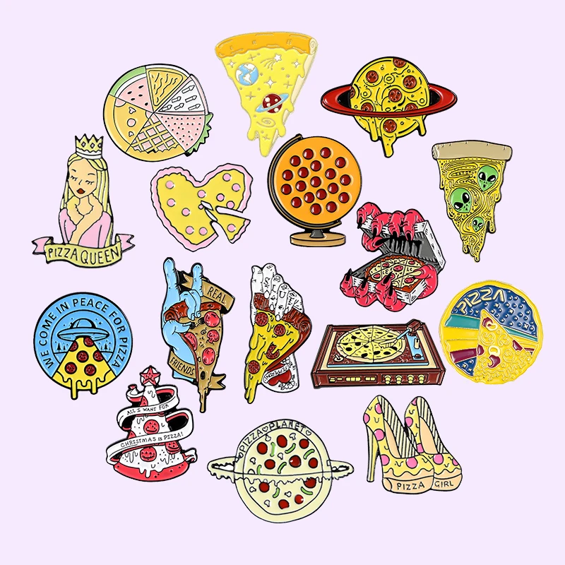 Pizza Enamel Pin Devil Hand UFO Planet Halloween Brooches Lapel Pin Funny Gothic Metal Badge Jewelry Gift for Friends Wholesale