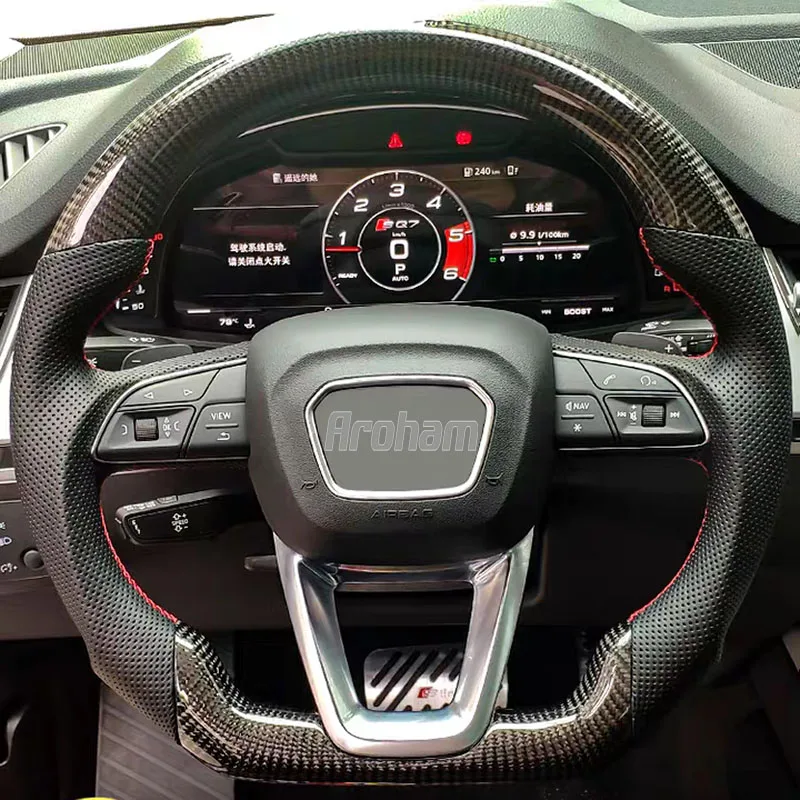 Flat Carbon Fiber Steering Wheel For Audi Q3 Q5 Q5L Q7 A4 Allroad Sporty Multifunction Steering Wheel 2017 2018 2019 2020 2021