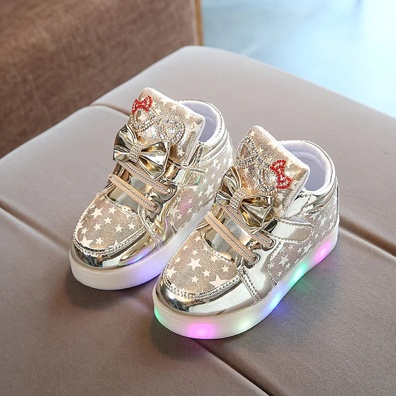 New Spring Autumn Children shoes LED lights children luminous shoes girls colorful diamond shoes with lights cartoon baby shoes