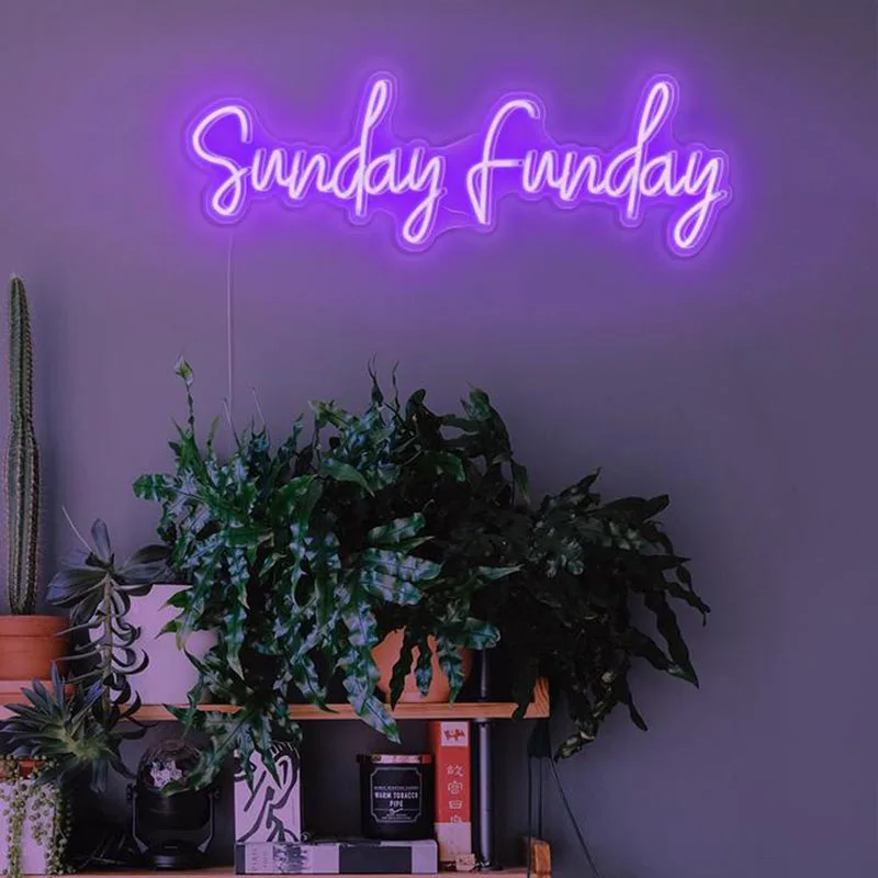 Custom Logo Sunday Funday  Led Flex Transparent Acrylic Plexiglass Neon Sign Light Letter Board Party Background Decoration