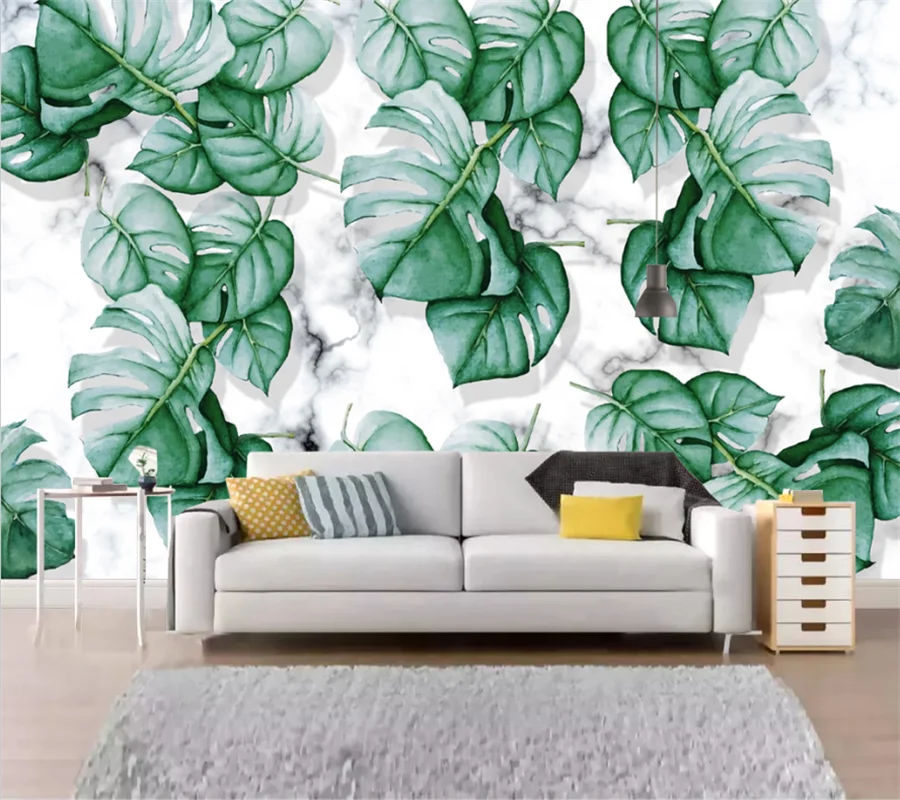 

wellyu Custom Mural Green Leaves Leaves Banana Fan Coconut Tree Mediterranean Style Background Living Room Background Wall