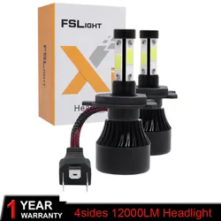 2Pcs Auto Car H4 H7 LED Headlights 6500K 12000LM 12V H1 H11 COB Bulbs Hi Lo beam 2 / 4 Diodes Automobiles Near Far Light