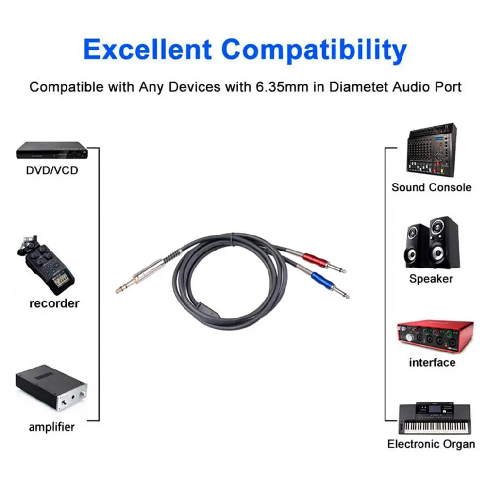 오디오 케이블 안정적인 전송 간섭 방지 양방향 6.35mm 남성-스피커 용 듀얼 단일 트랙 오디오 와이어