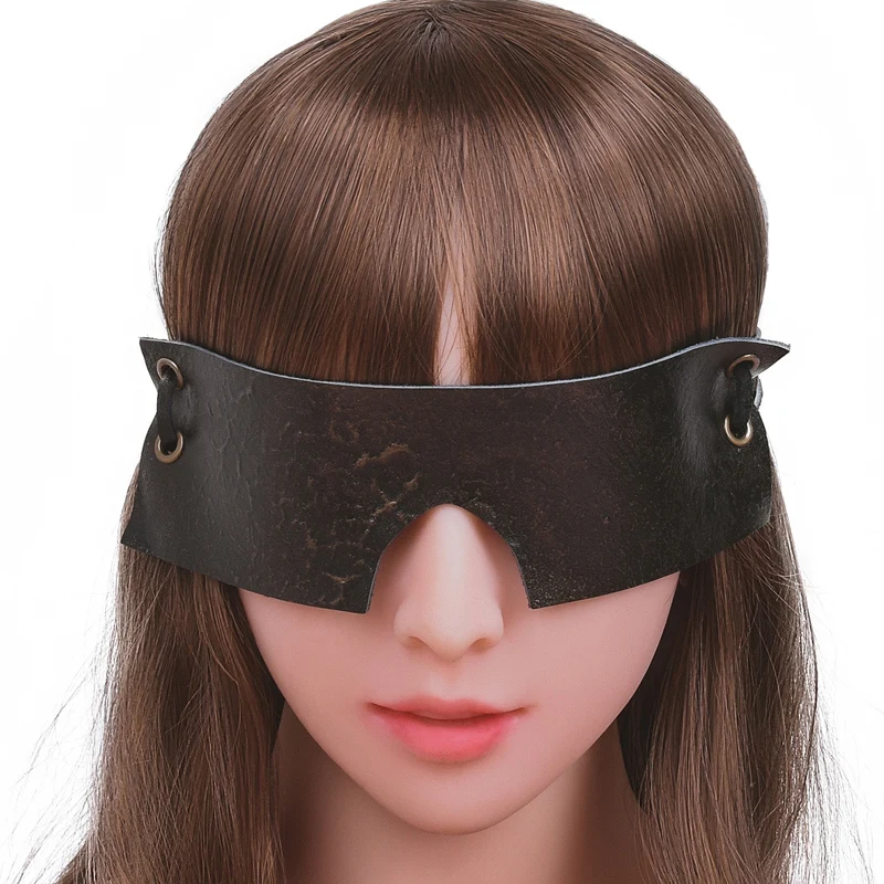 Brown Vintage Genuine Leather Sex Eye Mask Sleeping Shade Blindfold Slave Bdsm Mask Bondage Sex Toys For Woman Couples