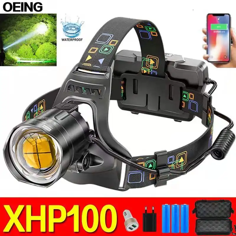 

Super Bright XHP100 LED Headlight Fishing Headlamp Telescopic Zoom IP65 Waterproof With Charging Display Outdoor Camping Light