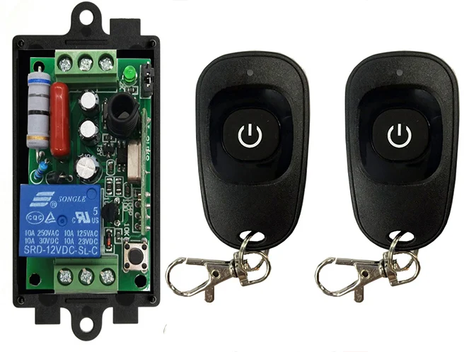 AC 220 V 1CH 1 CH Wireless RF Remote Control Light Switch 10A Relay Output Radio Receiver Module+one-button black Transmitter