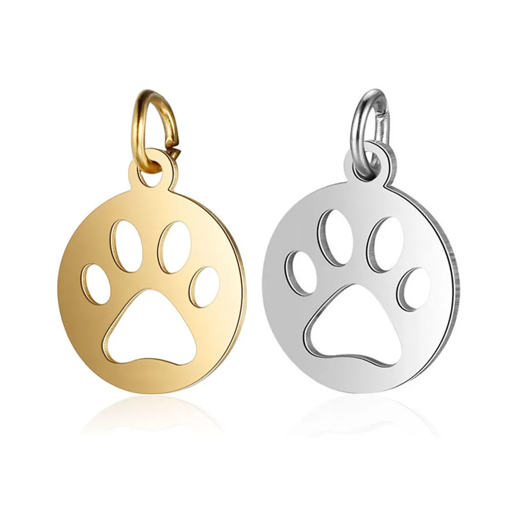 10Pcs/Lot Stainless Steel Pet Paw Print Charms High Polished Dog Paw Necklace Pendant DIY Jewelry Findings Supplies