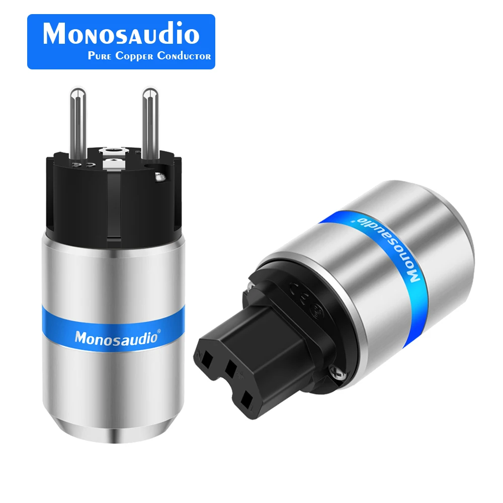 Monosaudio E106R/F106R 99.998% Pure Copper Rhodium Plated Schuko EU Power Plug European Male connector+IEC Female Connector Plug