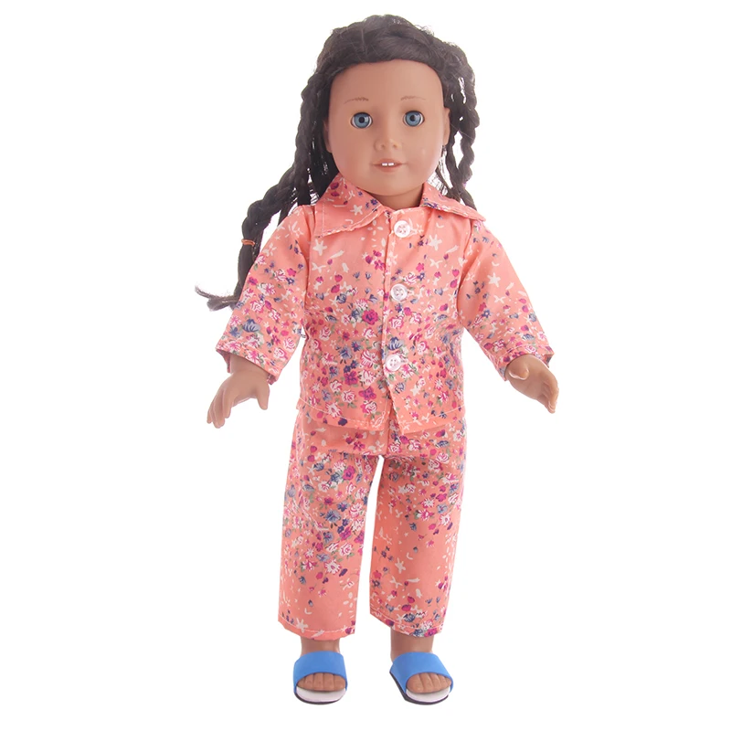 Handmade Flower Pattern Pajamas For 18 Inch American Doll Girl Toy 43 cm Born Baby Clothes Accessories Nenuco Our Generation