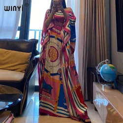 Africa Fashion Blogger Recommend new printed Silk Kaftan Maxi dresses Loose Summer Beach Bohemian kaftan long dress for lady