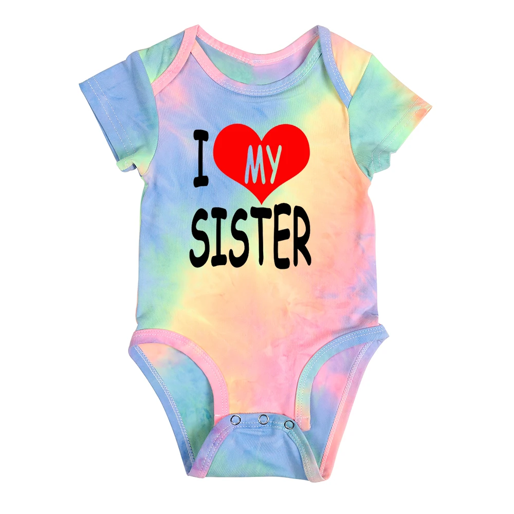 I Love My Twins Brother Sister Baby Boys Girls Tie Dye Jumpsuit Newborn Twins Summer Infant Clothes Pregnancy Valentine\'s Gift