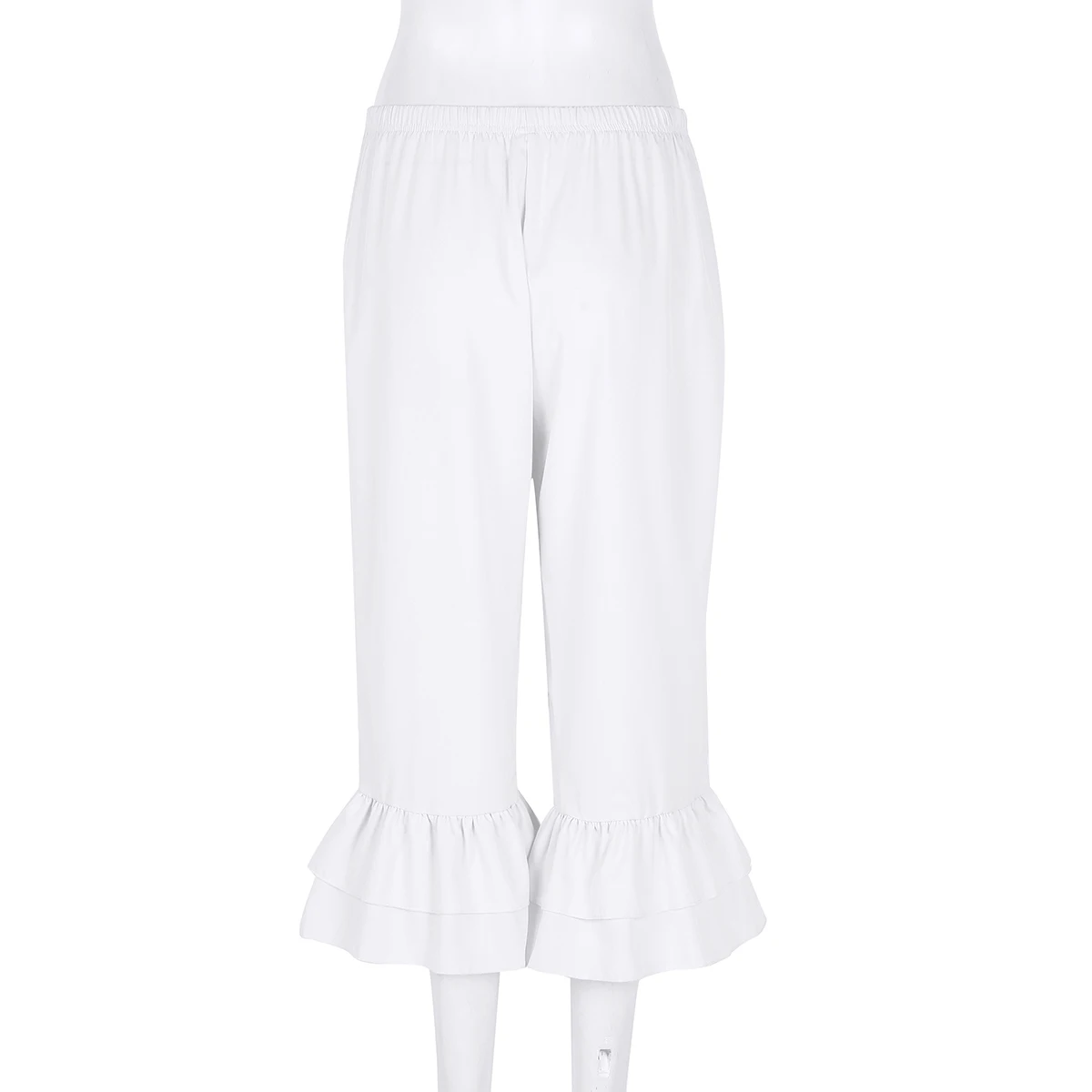 Kobiety Retro Vintage w pasie Ruffles Hem Pantaloons Bloomers epoki wiktoriańskiej kostium kobiety luźne stałe spodnie Flare Casual