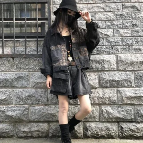 Imagen 2 del producto Chaqueta vaquera bordada de leopardo, abrigos cortos femeninos, ropa de calle cepillada desgastada, prendas de vestir holgadas para primavera y otoño, chaquetas para mujer