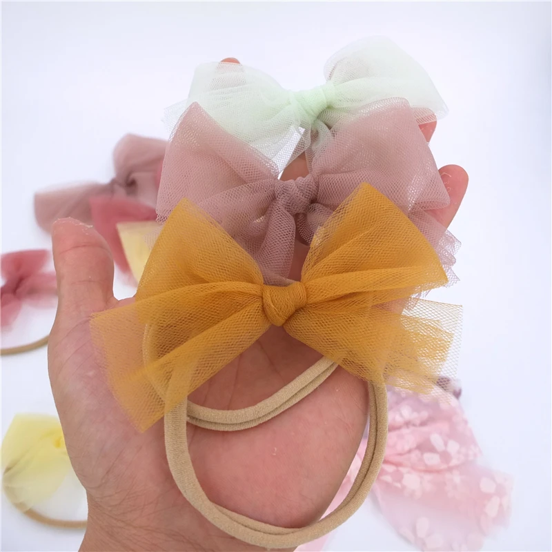 Clip per capelli per fascia in Nylon con fiocco in Tulle per bambina accessori per fiocchi per capelli in pizzo per bambini