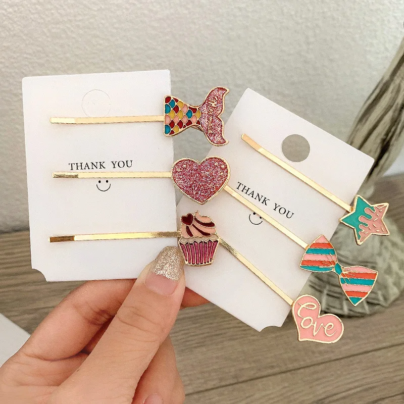 3pcs Barrettes for Women Girls Colorful Bobby Pins Duck Clips Alloy Epoxy Heart Star Rainbow Hair Pins Hair Accessories JX012606