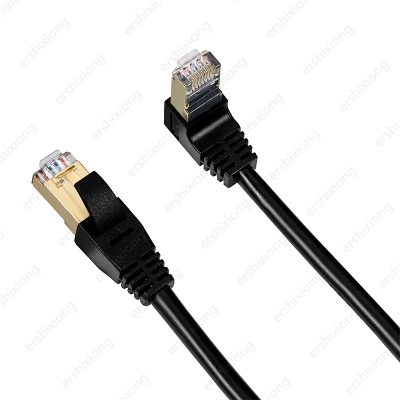 Cat7 Ethernet Cable RJ45 SFTP Patch Cable 90 Degree Right Angle for Computer Networking Laptop Router Modem 0.3m Lan Cord