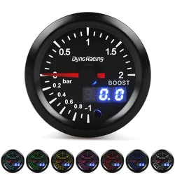 Dynoracing Dual Display 52MM 7 Colors Turbo boost gauge 2Bar Boost meter with stepper motor Boost sensor