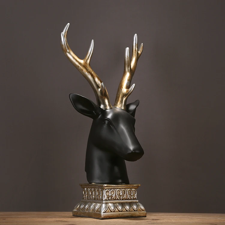 

American style porch resin of sitting room study Golden antlers and elk heads for fortune Creative office home decor resin home