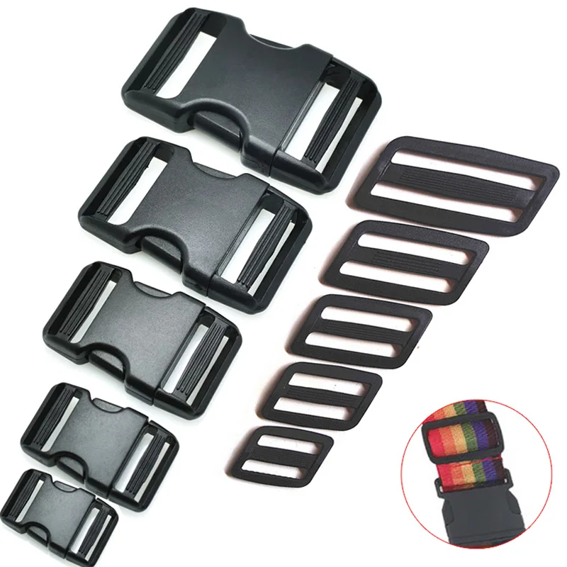 

Adjustable Belt Buckle Kit Backpack Accessories Webbing Plastic Curve Slider Tri-Glide Adjust Tri-ring Buckles Backpack Straps