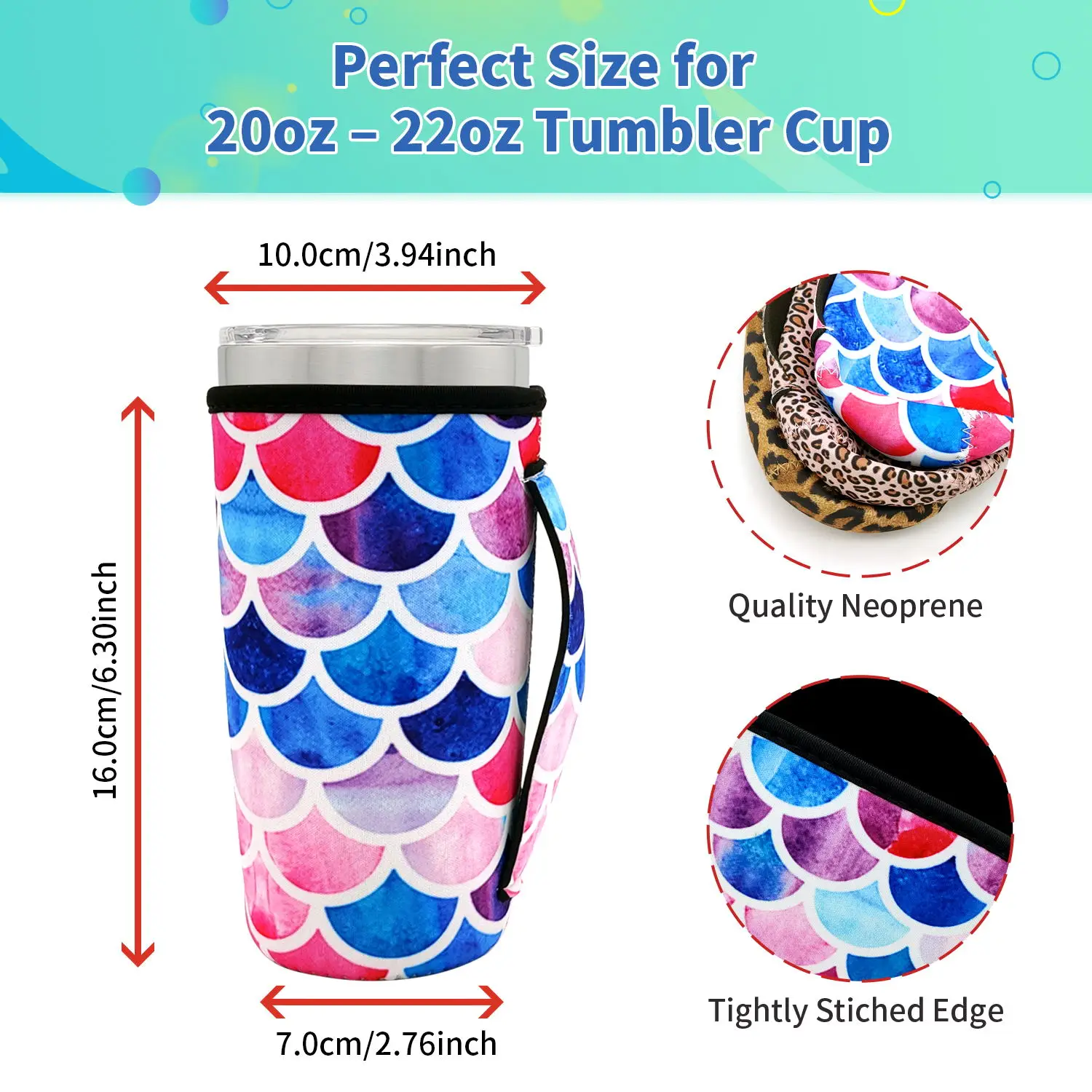 10PCS Reusable Iced Coffee Cup Sleeve Neoprene Insulated Sleeves Cup Cover Holder Idea for 20oz Tumbler Cup