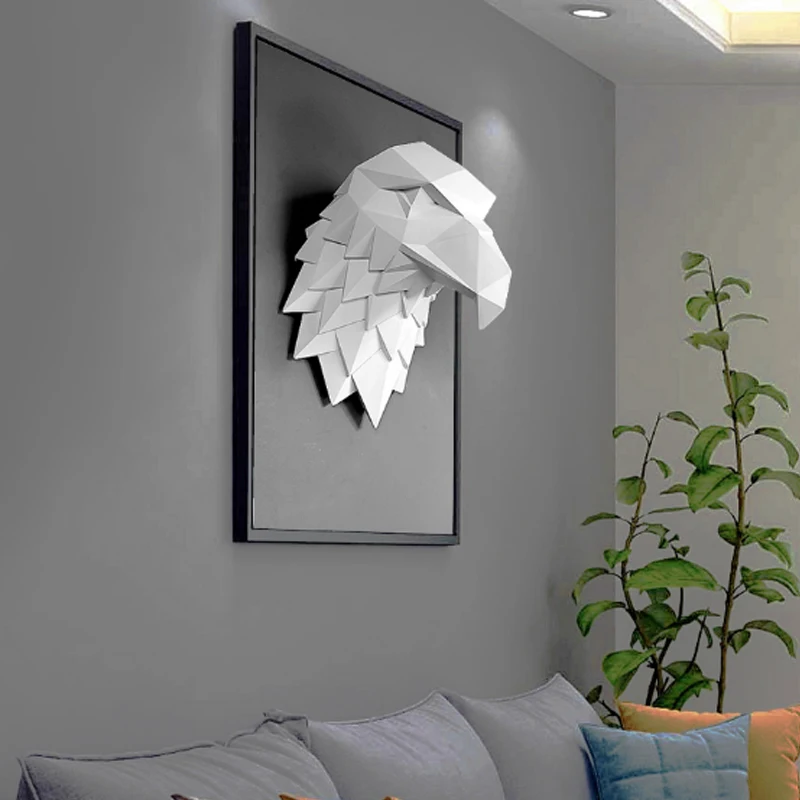 

3D Eagle Head Statue Home Decoration Accessories Animal Abstract Sculpture Wall Hang Decor Statue Living Room Mural Art Craft