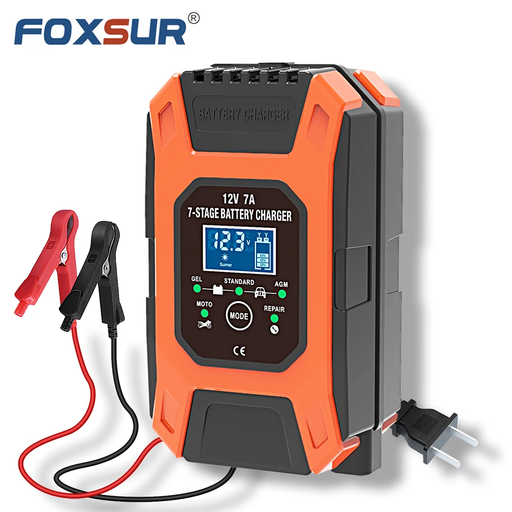 FOXSUR Intelligent Car Battery Charger 12V Fully Automatic Truck RV ATV Motorcycle AGM Lead Acid EU US AU Plug Repair Desulfator