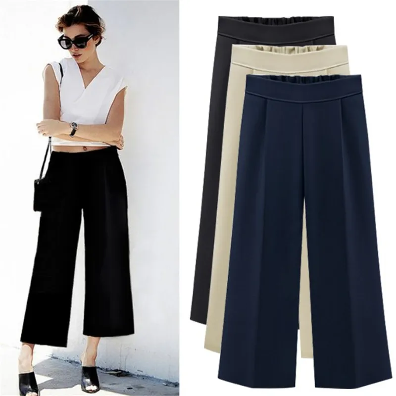 

Chiffon Wide Leg Pants Women Casual Loose Hight Waist Plus Size Ankle Length Trousers Female Culottes For Office Wear Ladies 5XL