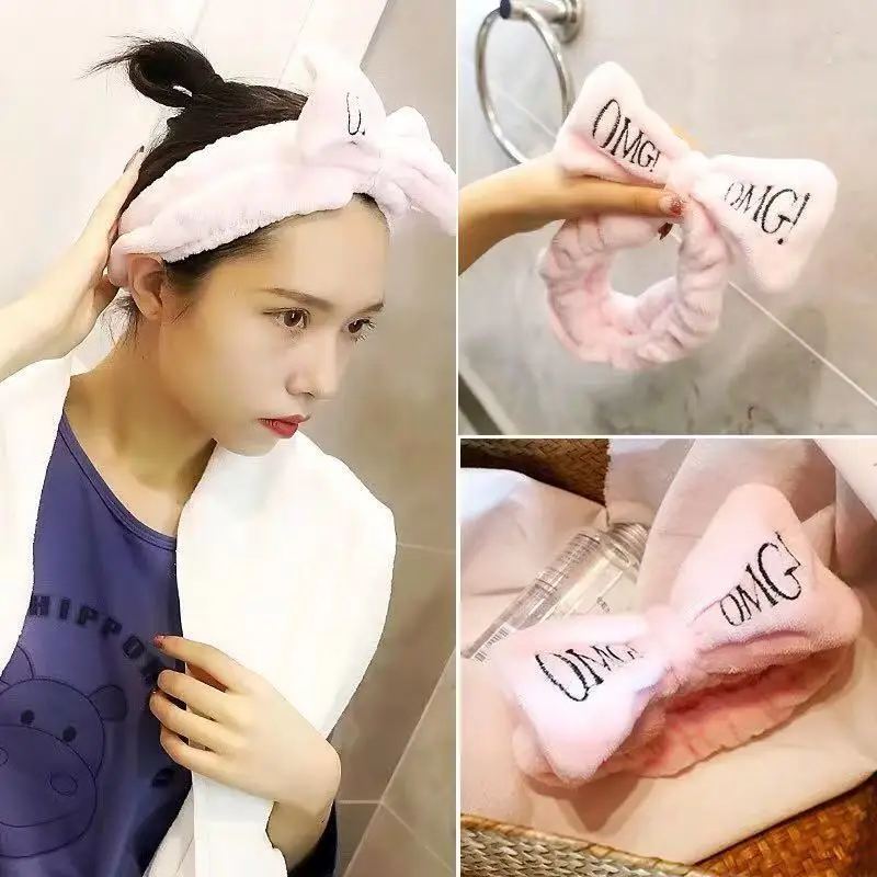 2020 New OMG Letter Coral Fleece Wash Face Bow Hairbands For Women Girls Headbands Headwear Hair Bands Turban Hair Accessories