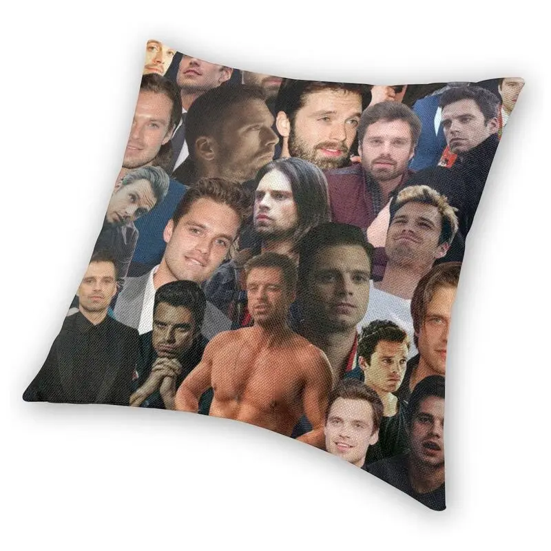 Sebastian Stan Photo Collage Pillowcover Home Decorative Cushion Cover Throw Pillow for Living Room Double-sided Printing