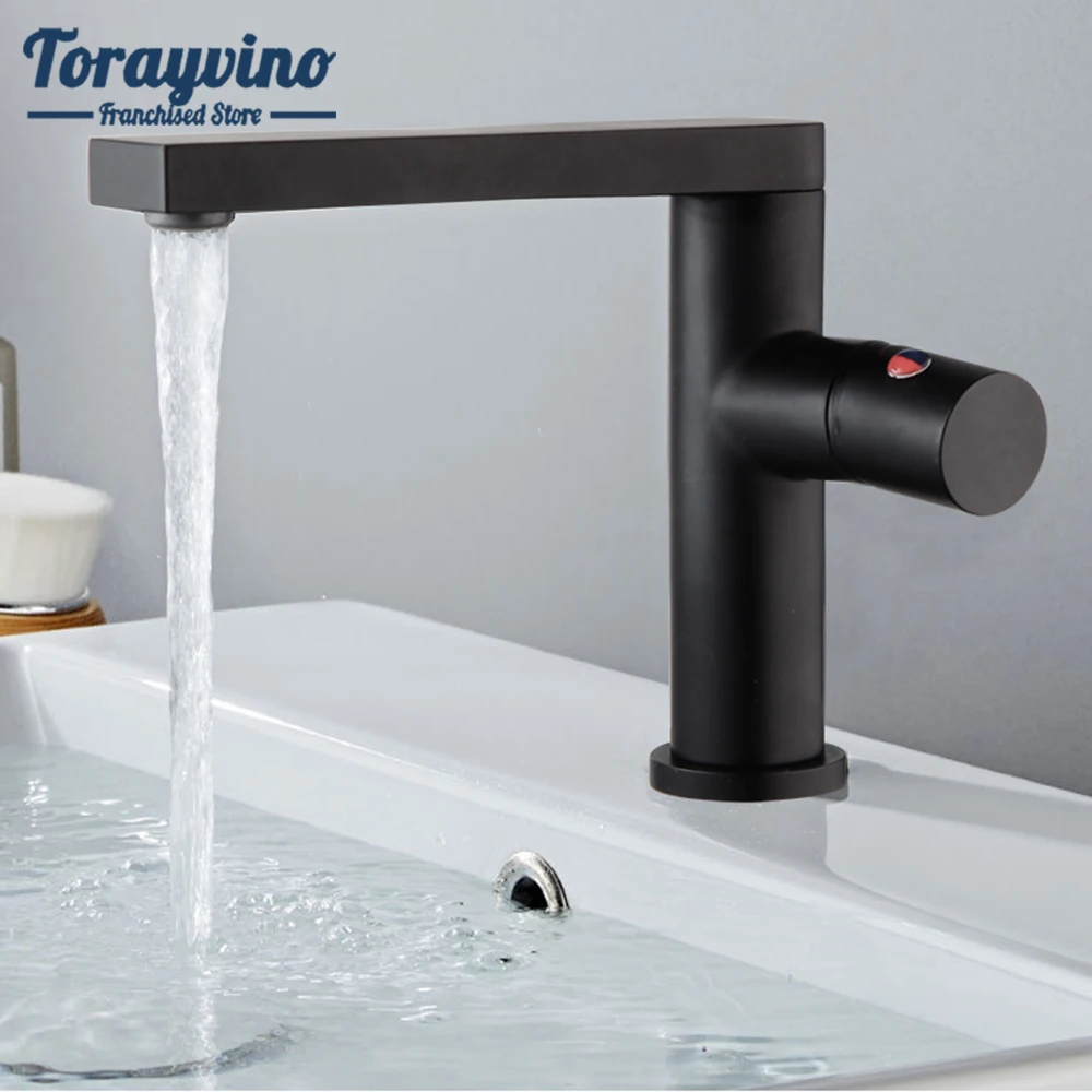 

Torayvino Kitchen/Basin Brass Faucet Black Finished Mixer Rotatable Single Handle/Hole Right Angle Faucets Sink Deck Mounted Tap