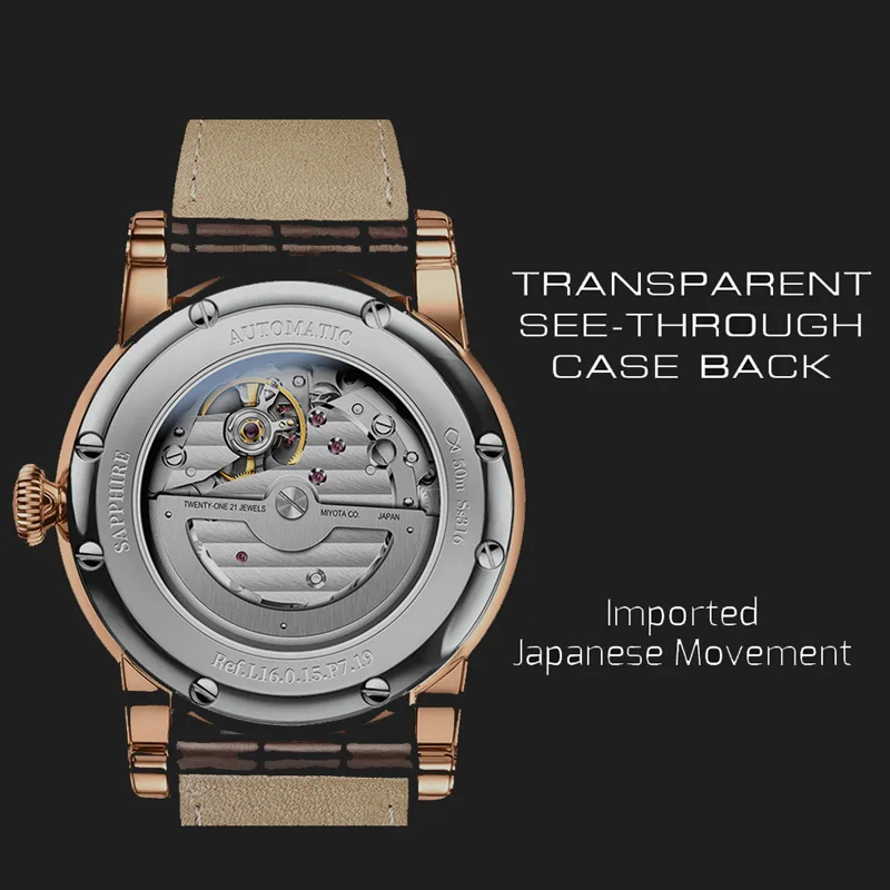 Reloj mecánico automático LOBINNI de lujo para hombre, reloj de pulsera con segunda subesfera, reloj resistente al agua con cristal de zafiro