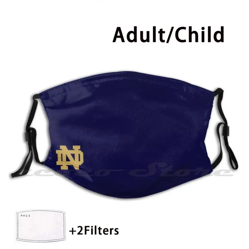 Notre Dame Small Gold Logo Mask Mask Cloth Washable DIY Filter Pm2.5 Adult Kids Notre Dame Fighting Irish Irish Notre Dame Navy