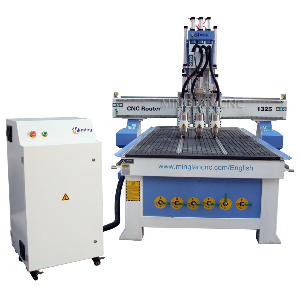 Three Heads Atc Cnc Router For Cabinet Wood Process 1325 3 Spindle Switch