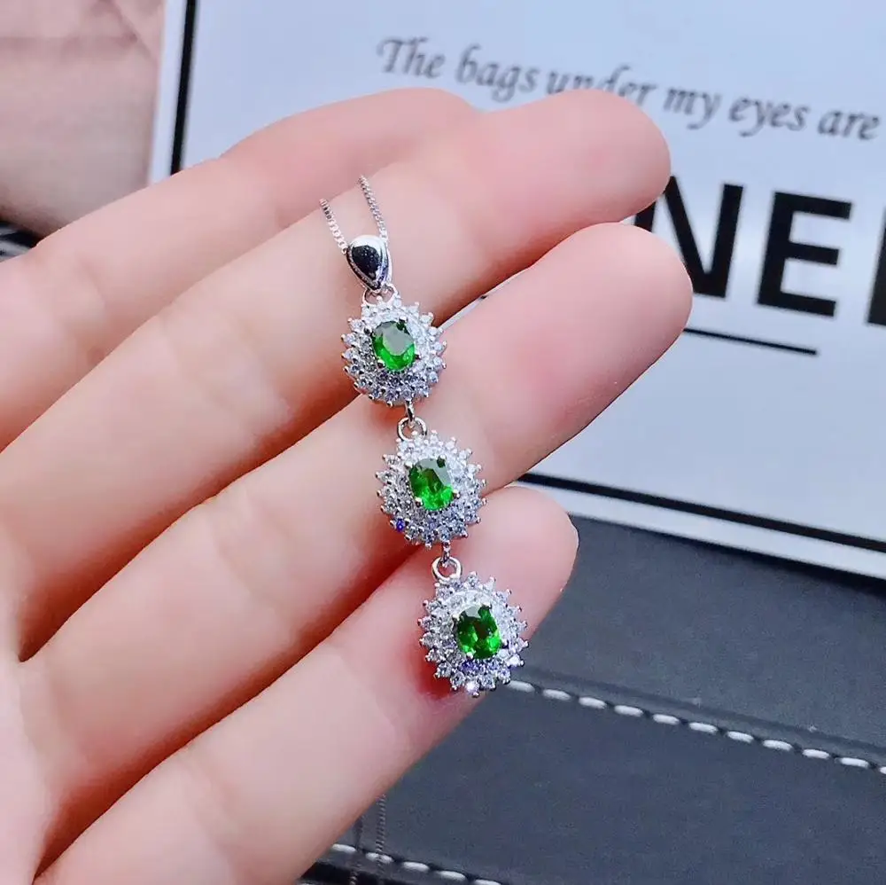 KJJEAXCMY boutique jewelry 925 sterling silver inlaid Natural Diopside pendant Female necklace supports inspection