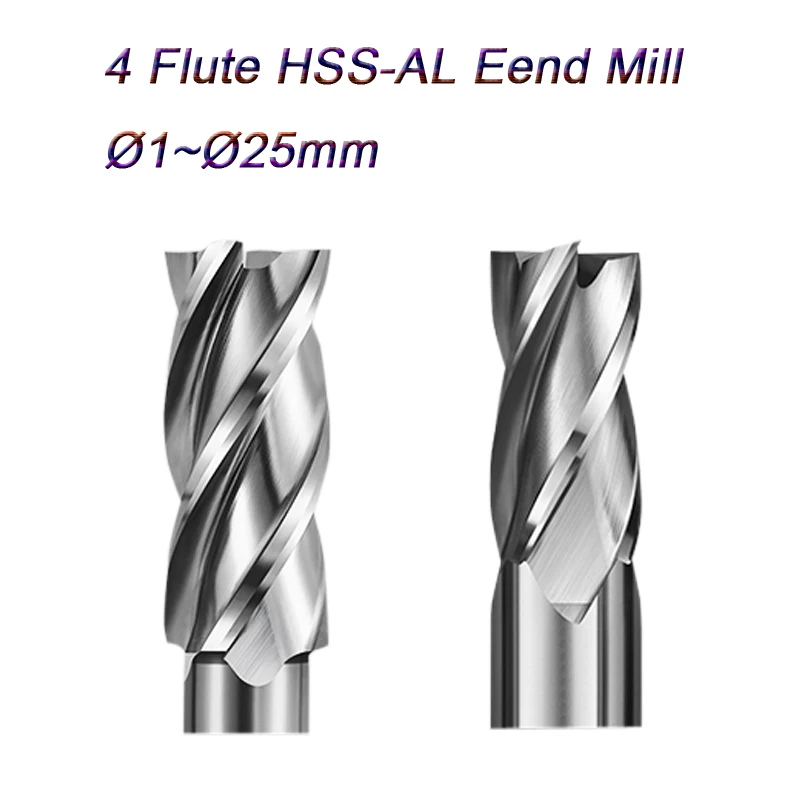 4 Flutes HSS AL End Mill Endmills Falt End Mills for Steel Iron CNC Machining Short Flute Stub Length Milling Cutter Tools D25