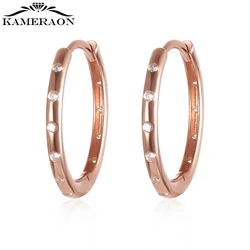 925 Sterling Silver Round Plated Rose Gold Earrings Small Rings Women's CZ Zircon Hoop Shiny Earrings Fashion New Ear Ring Congo