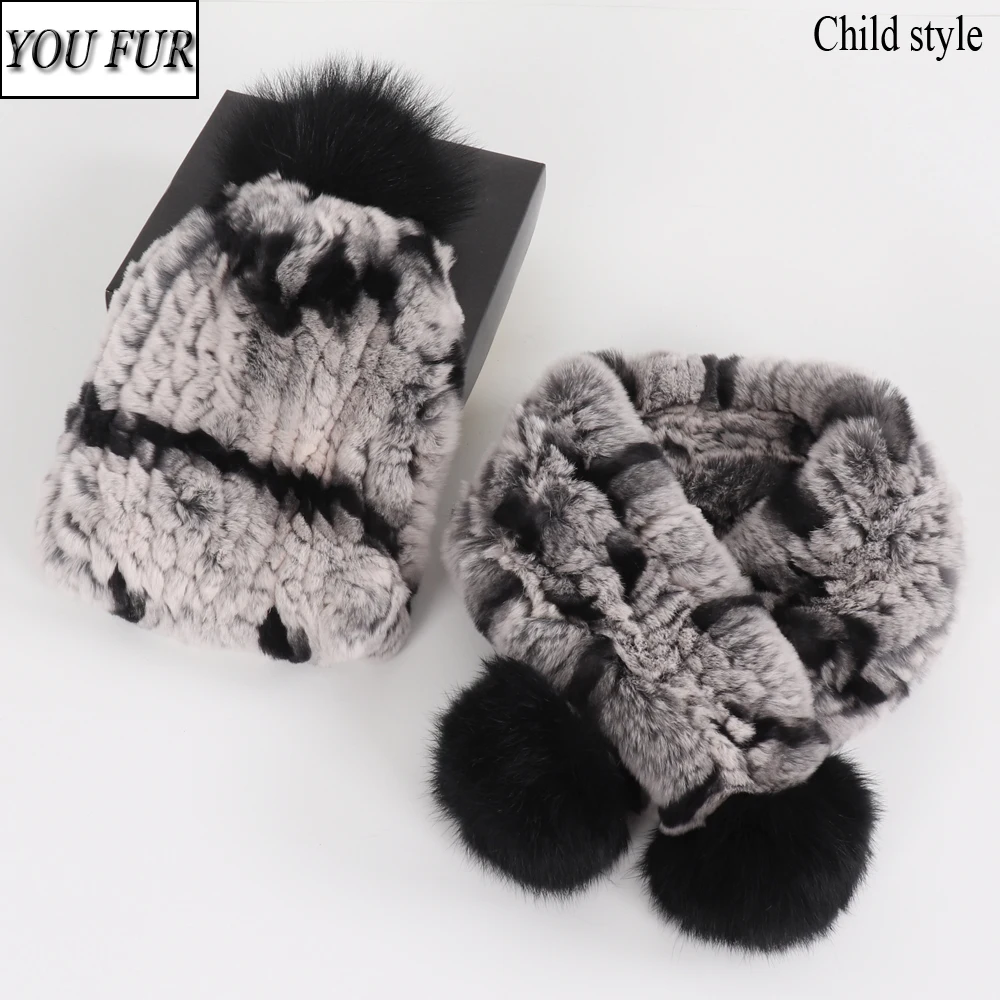 

2024 Winter Child Real Fur Caps Muffler Set Natural Warm Rex Rabbit Fur Hats Scarves Children Real Rex Rabbit Fur Hat Scarf Sets