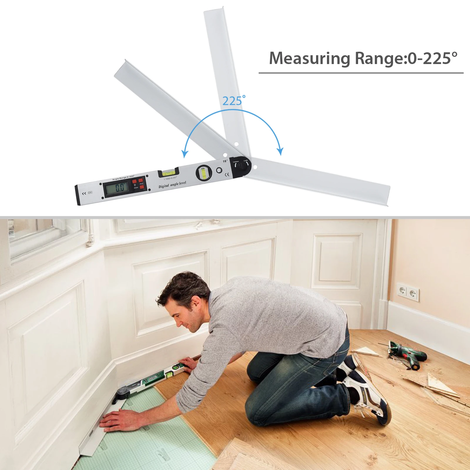 PROSTER 225 Degree Digital Angle Finder Goniometer LCD Electronic Protractor 400mm Ruler Gauge Meter Spirit Level Measuring Tool