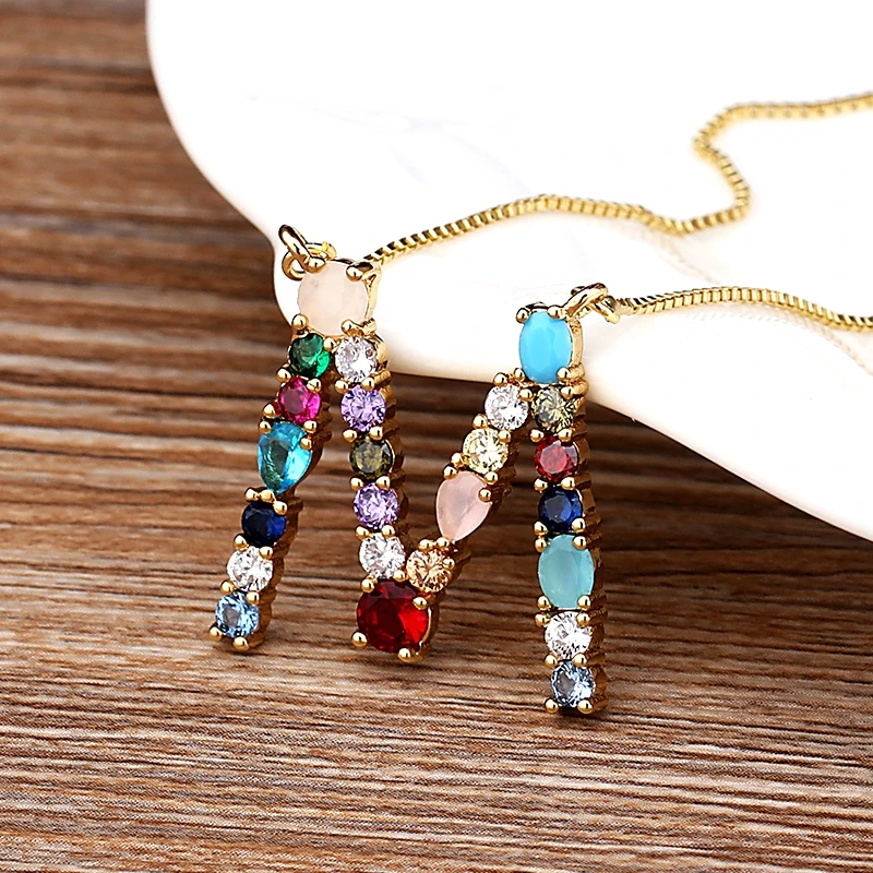 

Nidin High Quality Women Girl Initial Letter Necklace 26 A-Z Charm Long Chain Pendants Copper CZ Jewelry Personal Jewelry Gifts