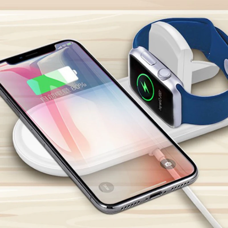 

Wireless Charging Pad, 2 in 1 Portable Qi Wireless Charger Dock 10W/7.5W Fast Charge Station Mat Compatible Apple Watch Series 1