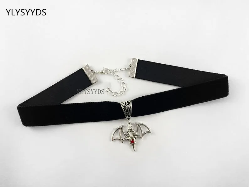 Goth Black Velvet with Bat Charm Choker Gothic Witch Halloween Rock Necklace Jewelry Women Gift Wholesale Statement Fashion