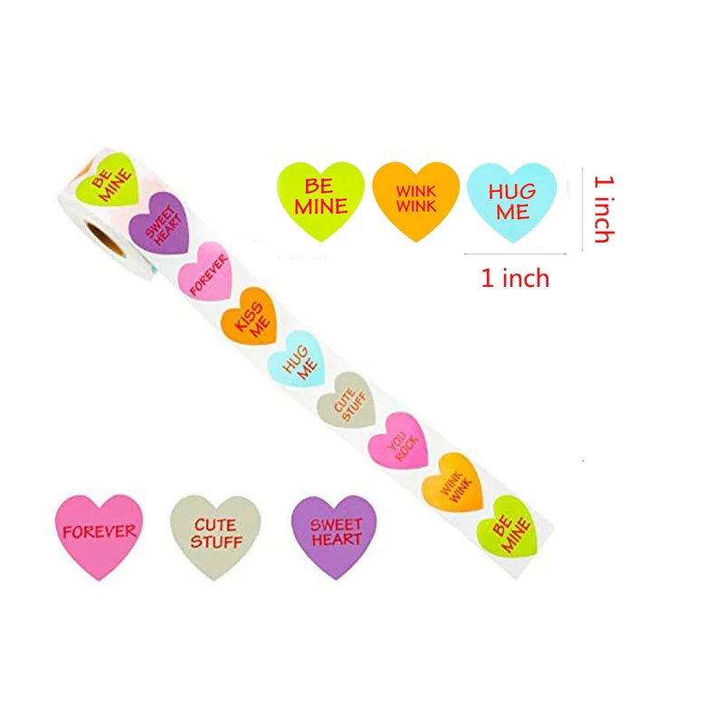 1inch Heart Shape Labels Valentine's Day Gift Box Packaging Sticker Candy Dragee Bags Wrapping Wedding